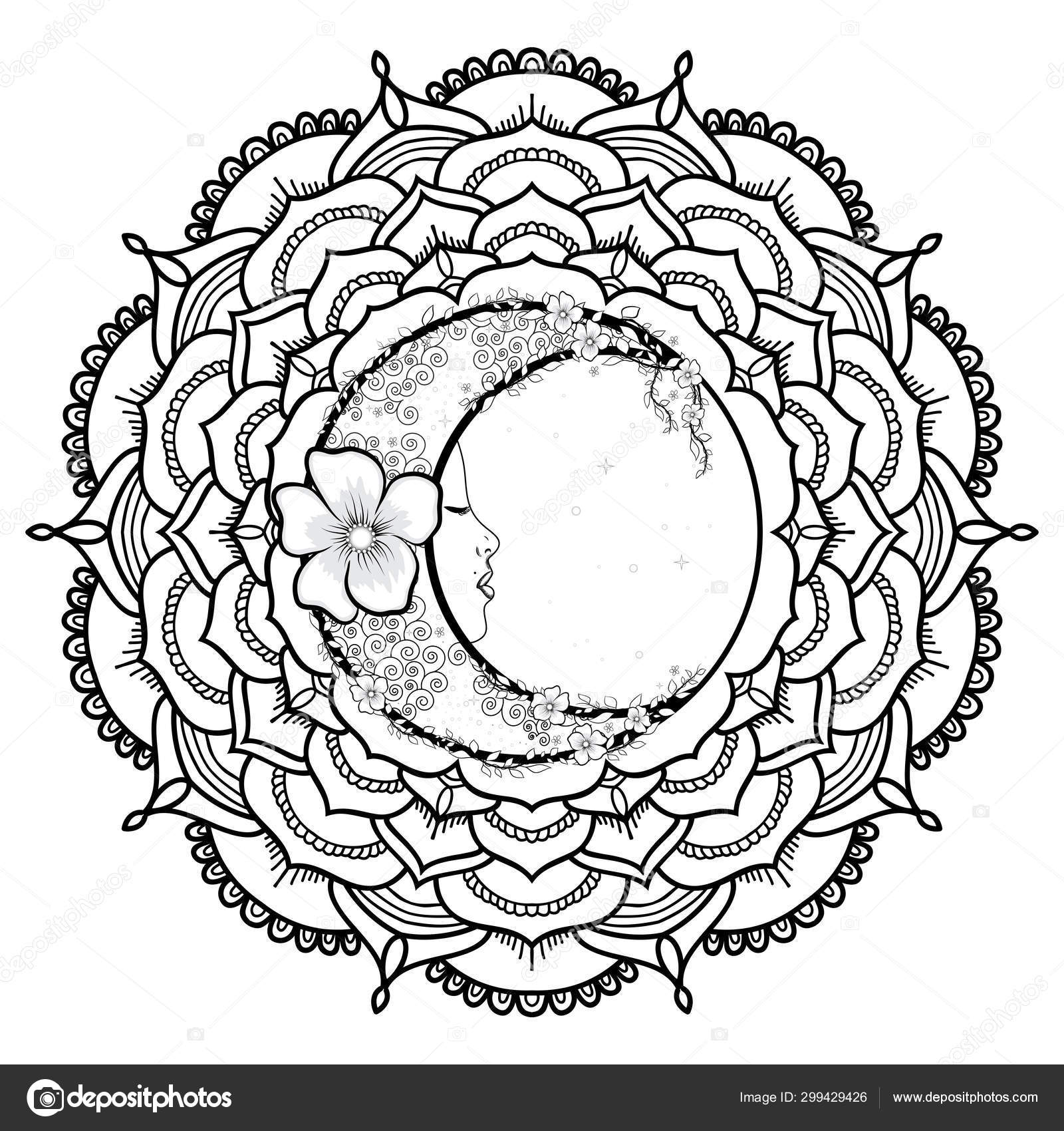 Flower Moon Coloring Page Stock Photo Image By C Smk0473 299429426