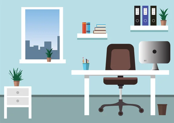 Ilustración Concepto Interior Oficina Plana Cuarto Oficina Con Silla Escritorio — Vector de stock