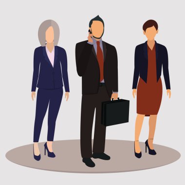 Ofis çalışanları, office insanlar, iş adamları, Yöneticisi ve iş takım elbiseli iki kadın. Vektör çizim.