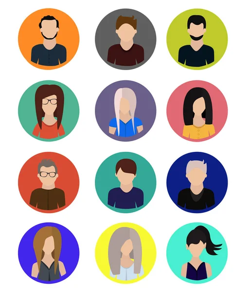 Erkek ve dişi yüzler avatarları simgeleri simgeleri. Grup çalışma insan. Avatar simgeler kümesi. Vektör çizim