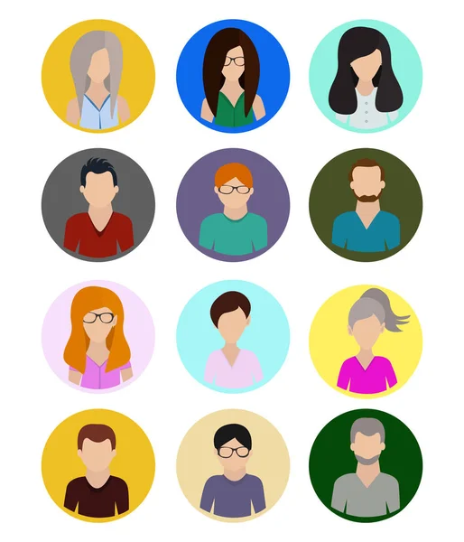 Male Female Faces Avatars Icons Icons Group Working People Set — Stock Vector