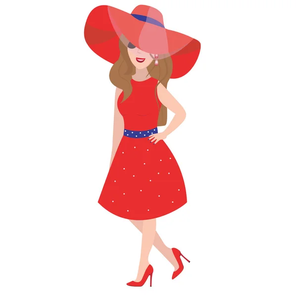 Γυναίκα Στο Κόκκινο Φόρεμα Απομονωμένα Λευκό Φόντο Εικονογράφηση Διάνυσμα — Διανυσματικό Αρχείο