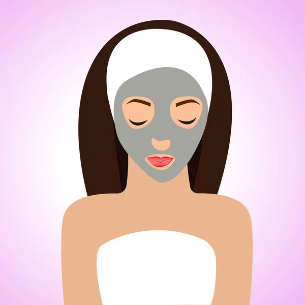 Vacker Kvinna Med Mask För Perfekt Hud Rosa Bakgrund Vektorillustration — Stock vektor