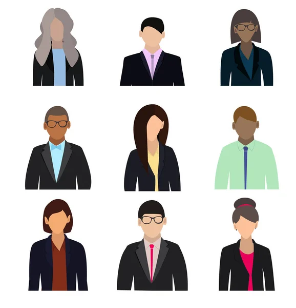 Male Female Faces Avatars Icons Business People Flat Avatars White — Stock Vector
