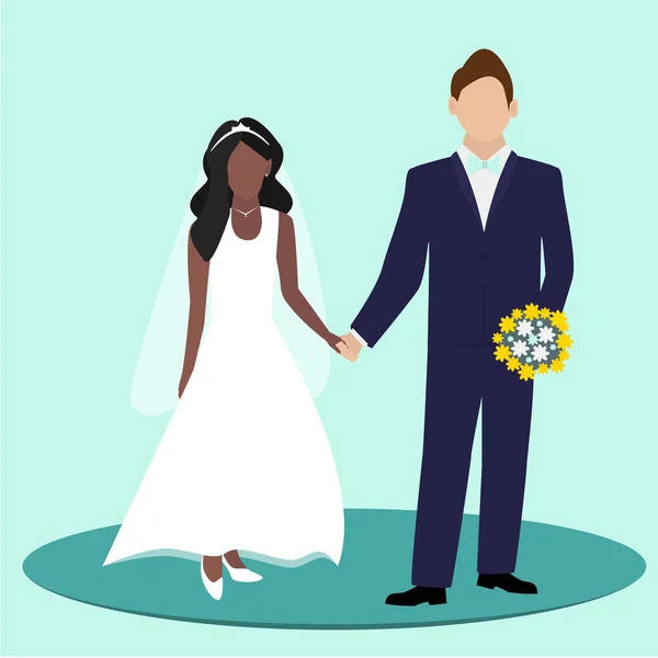 Νύφη Και Νεόνυμφο Ζευγάρι Κρατώντας Χέρια Την Ημέρα Του Γάμου — Διανυσματικό Αρχείο