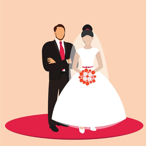 Couple Marié Marié Debout Jour Mariage Illustration Vectorielle — Image vectorielle