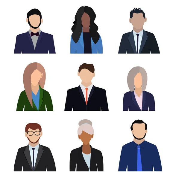 Hommes Femmes Visages Avatars Icônes Les Gens Affaires Avatars Plats — Image vectorielle