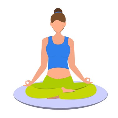 Kızı derin derin düşünür. Kız lotus poz oturan yoga yapıyor. Vektör çizim