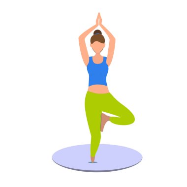 Kızı derin derin düşünür. Kız lotus poz oturan yoga yapıyor. Vektör çizim