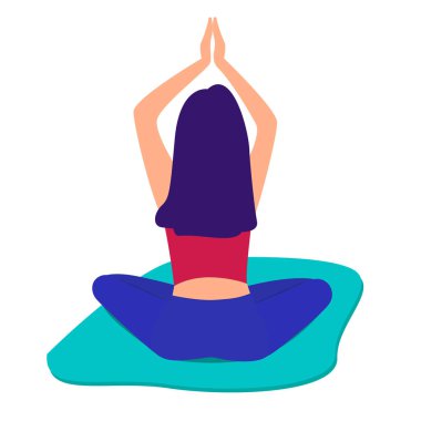 Kızı derin derin düşünür. Kız lotus poz oturan yoga yapıyor. Vektör çizim