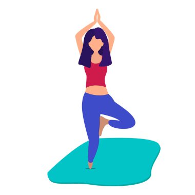 Kız ayakta poz yoga yapıyor. Vektör çizim