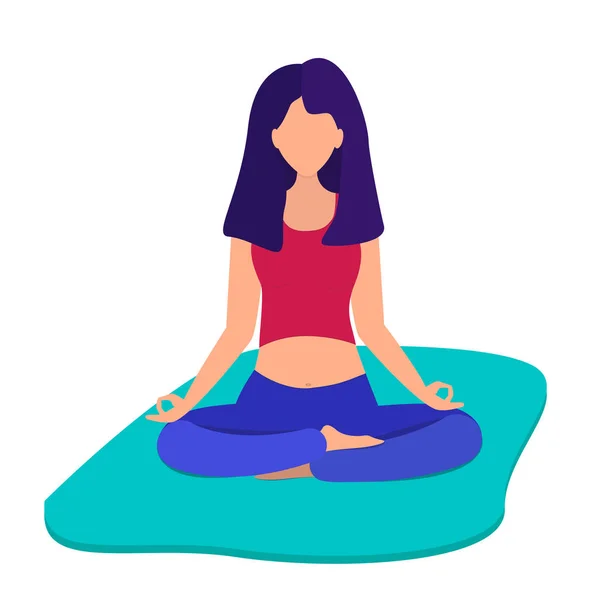 Kızı Derin Derin Düşünür Kız Lotus Poz Oturan Yoga Yapıyor — Stok Vektör