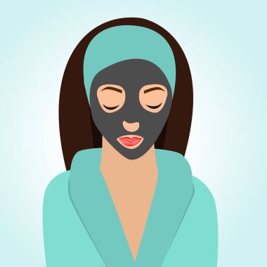 Spa bornoz ve havlu üzerinde güzel bir kadın. Vektör çizim