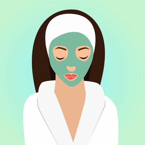 Mooie Vrouw Spa Badjas Handdoek Vectorillustratie — Stockvector