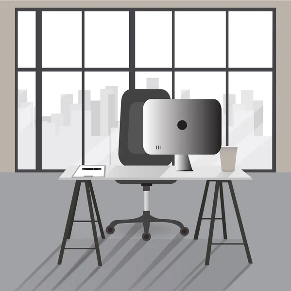 Düz Office Konsept Illüstrasyon Vektör Çalışma Alanı Modern Tasarım Office — Stok Vektör