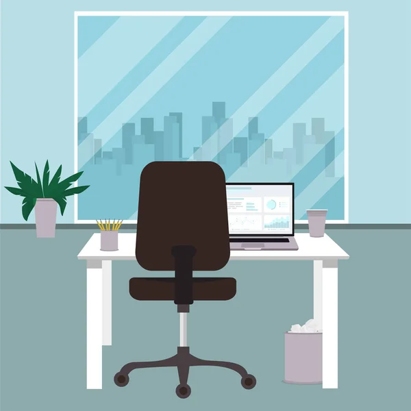 사무실 그림입니다 현대적인 디자인입니다 사무실의 컴퓨터 창으로 일러스트 — 스톡 벡터