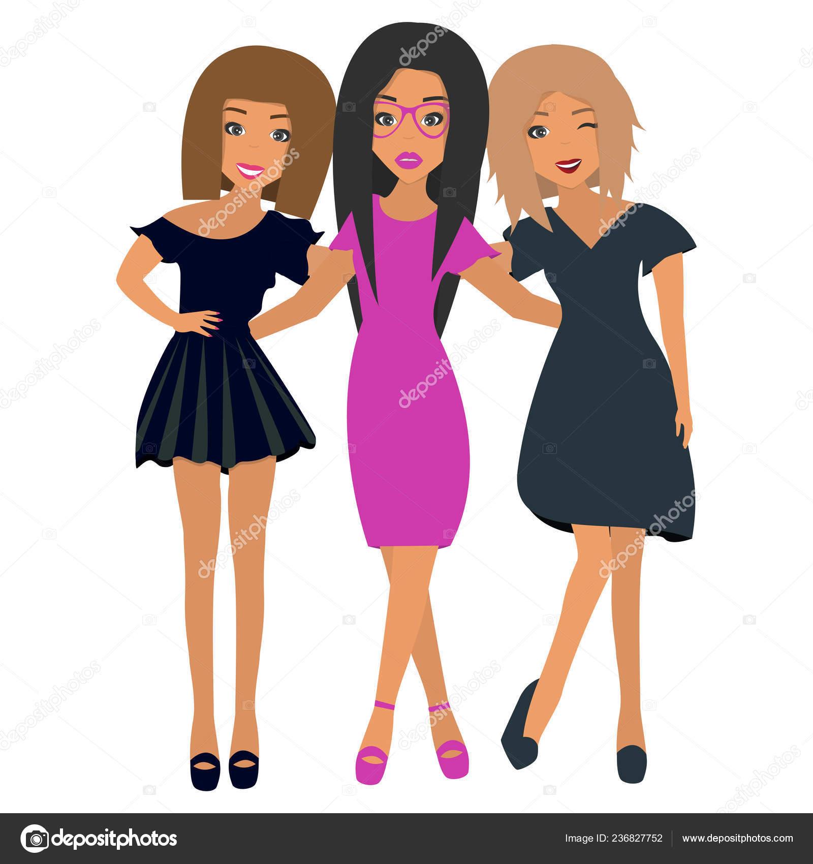 three girl friends cartoon