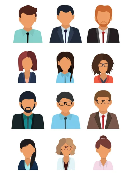 Mannelijke Vrouwelijke Gezichten Avatars Zakenman Zakenvrouw Avatar Pictogrammen Team Iconen — Stockvector