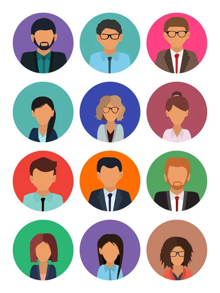 Mannelijke Vrouwelijke Gezichten Avatars Zakenman Zakenvrouw Avatar Pictogrammen Team Iconen — Stockvector