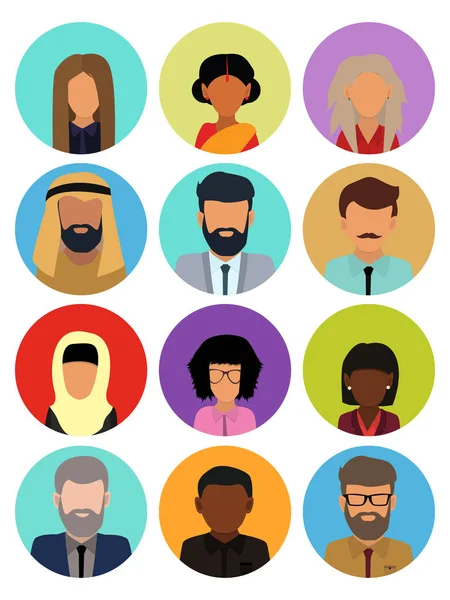 Hombre Mujer Enfrenta Avatares Iconos Avatar Gente Negocios Hombres Mujeres — Vector de stock