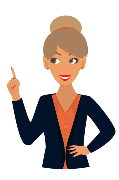 Business African American Woman Smiling Pointing Isolated Vector Illustration Business — Διανυσματικό Αρχείο