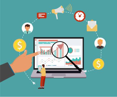 Seo arama motoru optimizasyonu kavramı modern düz tasarım için Web sitesi ve hareket eden. Müşteri geliştirme, nişan, deneyim, düz vektör çizim pazarlama dönüşüm 