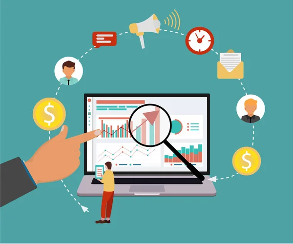 Seo arama motoru optimizasyonu kavramı modern düz tasarım için Web sitesi ve hareket eden. Müşteri geliştirme, nişan, deneyim, düz vektör çizim pazarlama dönüşüm 