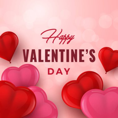 Sevgililer günü el çekilmiş tipografi 3d yürekleri. Sevgiliye arka plan güzel kalpli balon şeklinde. Tatil tebrik kartı, poster, afiş, logo, satış, sahil yolu. Vektör çizim