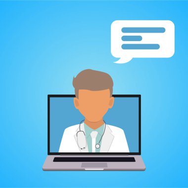 Online Tıbbi Danışma ve destek. Online Doktor. Online Doktor, internet bilgisayar sağlık hizmeti, Tıbbi Danışma vektör kavramı. Vektör çizim