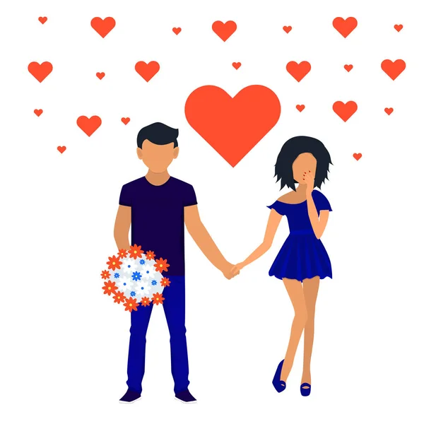 Couple Love Holding Hands Characters Feast Saint Valentine Flat Design — Stock Vector