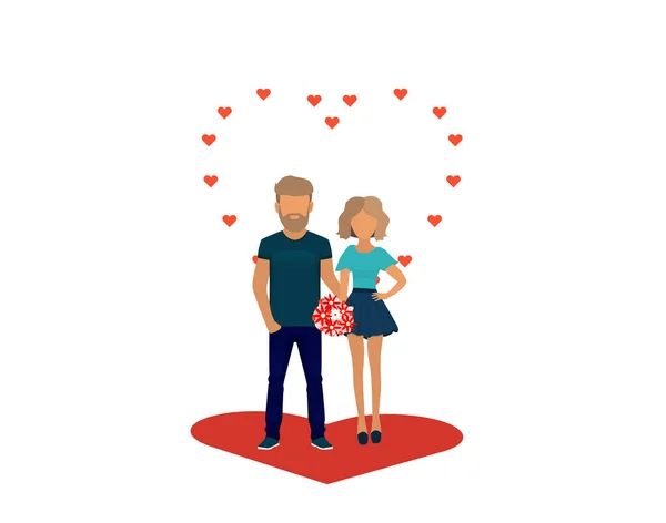 Couple Amoureux Joyeux Couple Mignon Homme Femme Romance Saint Valentin — Image vectorielle