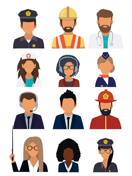 Male Female Faces Avatars User Icon People Different Professions Set — Stock Vector