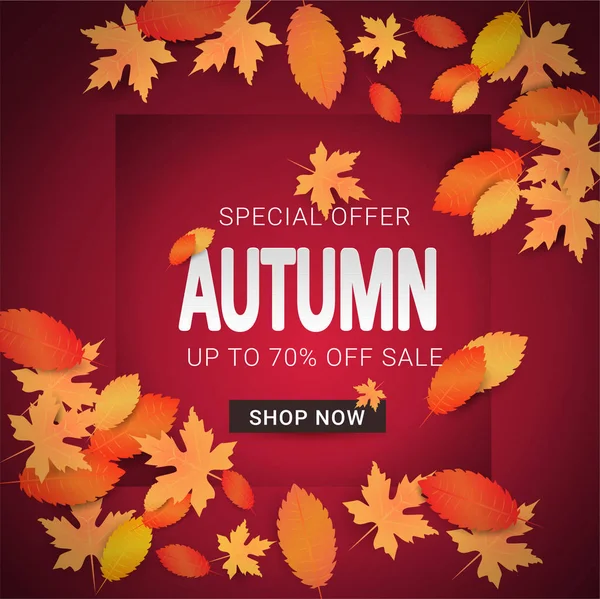 Bannière Vente Automne Avec Feuilles Shopping Vente Affiche Promotionnelle Carte — Image vectorielle