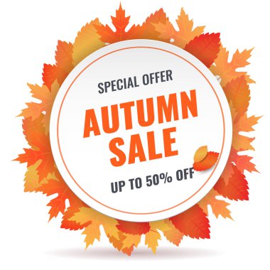 Sonbahar satış afiş tasarım şablonu, özel teklif. Reklam konsepti. Vektör Illustration.