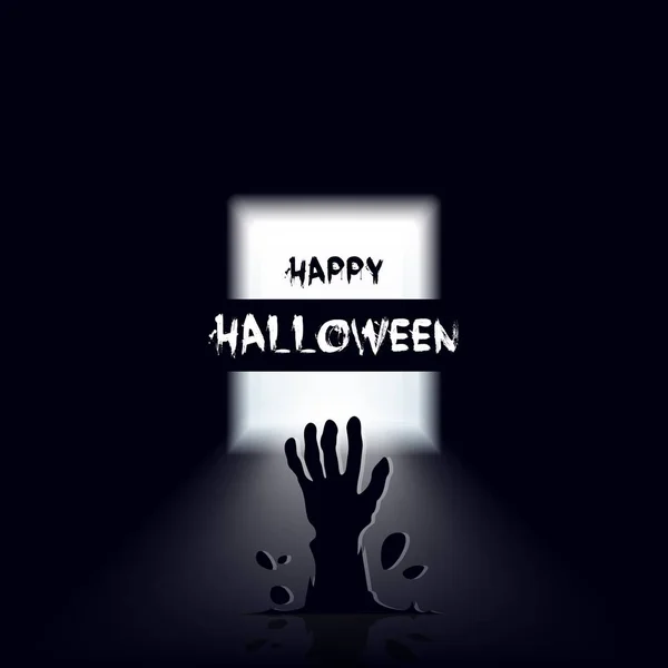 Feliz Halloween Banner Miedo Invitación Con Puerta Abierta Mano Zombie — Archivo Imágenes Vectoriales