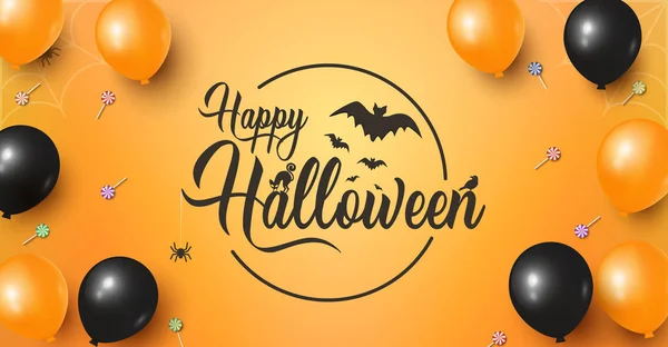 Happy Halloween Banner Con Letras Halloween Sobre Fondo Naranja Con — Archivo Imágenes Vectoriales