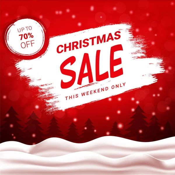 Vendita Natale Fino Cento Sconto Banner Sconto Rosso Con Paesaggio — Vettoriale Stock