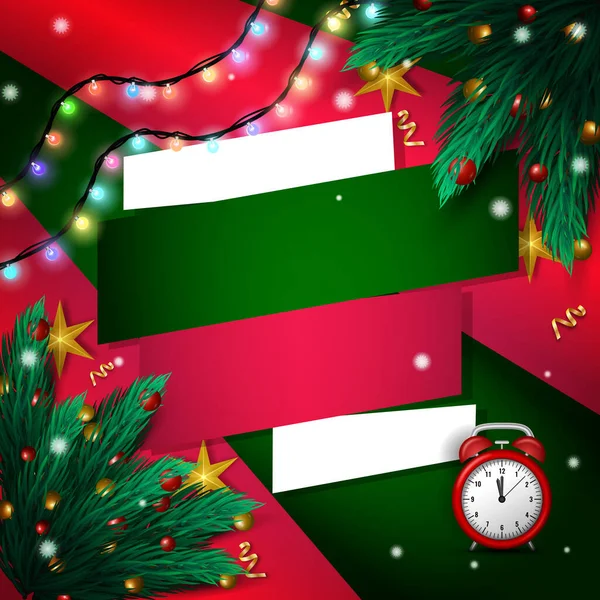 Noel Ağacı Dalları Parlak Işık Çelenkleriyle Noel Indirimi Boş Noel — Stok Vektör