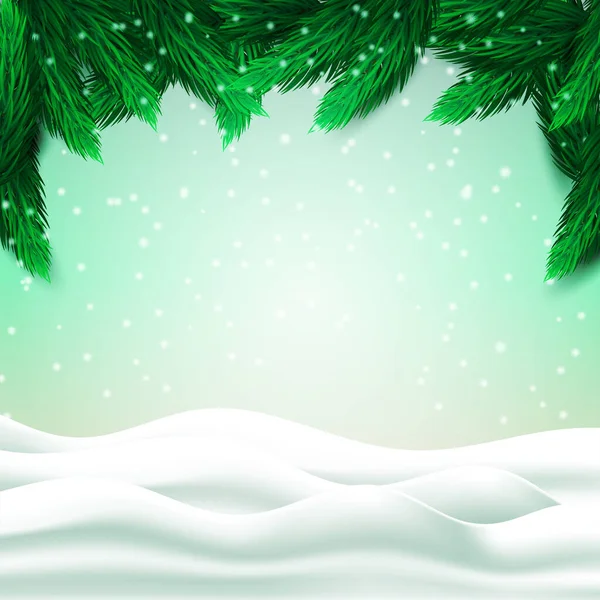 Paisaje Navideño Abstracto Con Ramas Abeto Colinas Nieve Sobre Fondo — Vector de stock