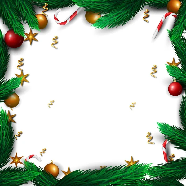 Tasarımlar için yatay Noel şablonu, web afişleri, posterler, el ilanları vs. Fotokopi alanı ile sanatınızın arka plan şablonu. Beyaz arkaplanda gerçekçi biçimde vektör illüstrasyonuName