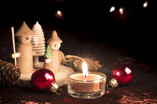 Figura Natal Madeira Com Vela — Fotografia de Stock