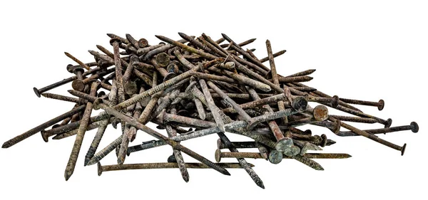 Old Used Rusted Rusted Nails Piled Isolated White — Stock Photo, Image