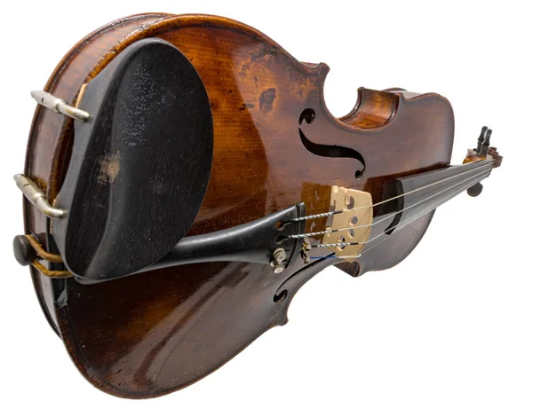 Oude donkere bruine antieke viool geïsoleerd op wit — Stockfoto