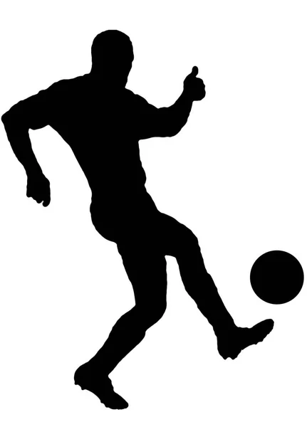 Bir futbol çekerken siluet olarak futbol oyuncusu izole — Stok fotoğraf