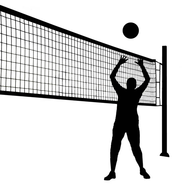 Joueur de volley-ball comme silhouette isolé tout en tirant un lancer de balle — Photo