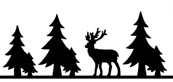 Figura ritagliata di cervo in legno con bordi scuri e abeti in legno — Foto Stock