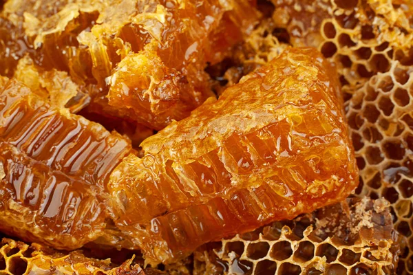 Honeycomb Rebanada Primer Plano Textura Detalle Horizontal Fondo —  Fotos de Stock