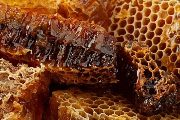 Honeycomb Rebanada Primer Plano Textura Detalle Horizontal Fondo —  Fotos de Stock