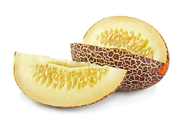 Hybrid Melone Und Gurke Nahaufnahme Isoliert Auf Weißem Hintergrund — Stockfoto