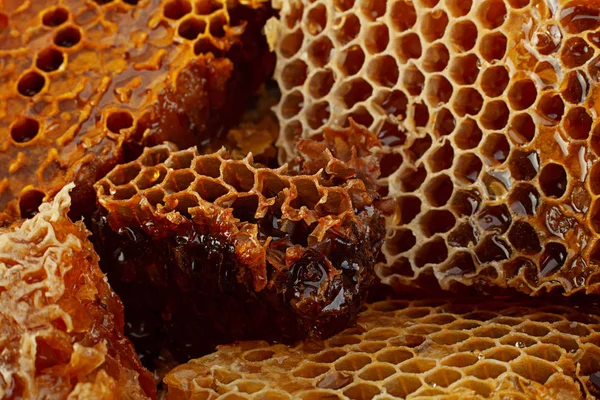 Honeycomb Rebanada Primer Plano Textura Detalle Horizontal Fondo — Foto de Stock